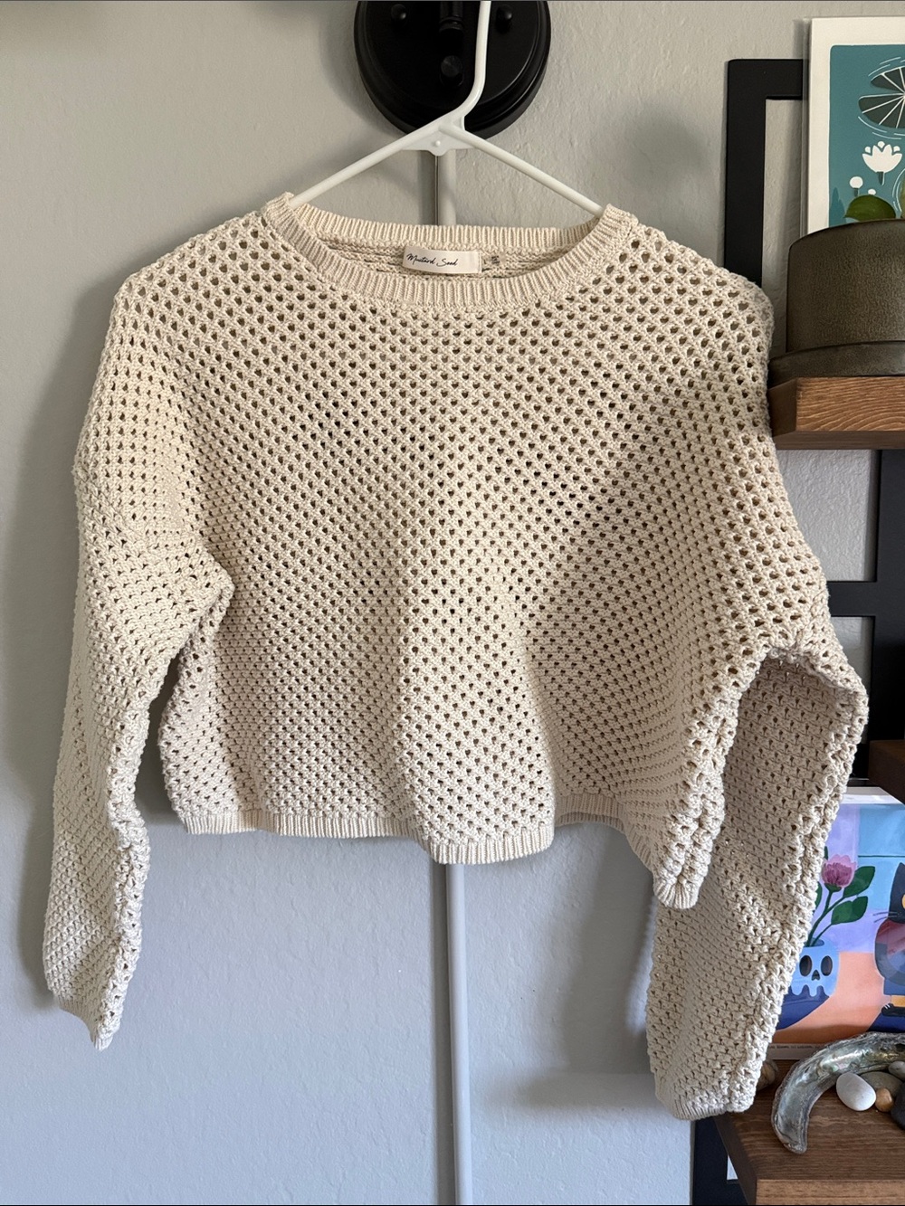 Mustard Seed Cream Open-Knit Pullover